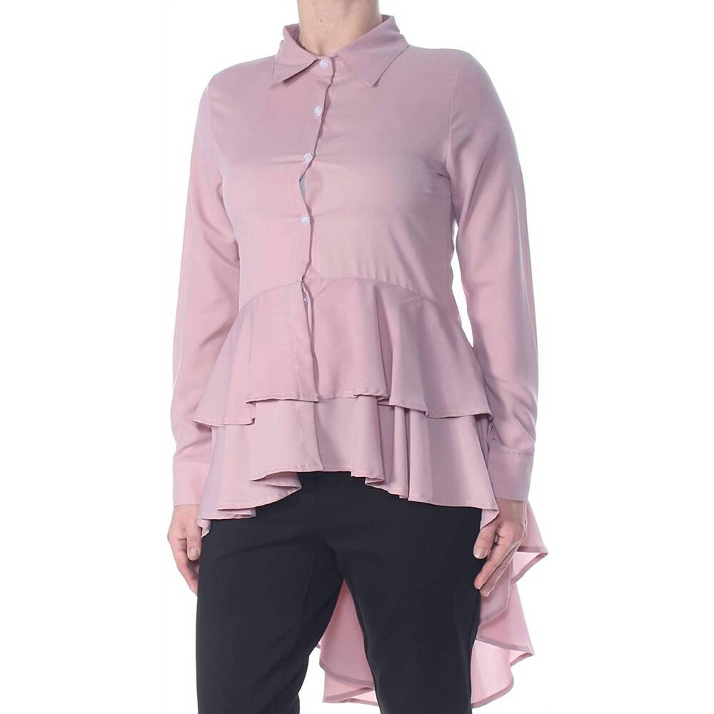 NEW VERONA COLLECTION ruffled cuffed collared top in dusty pink